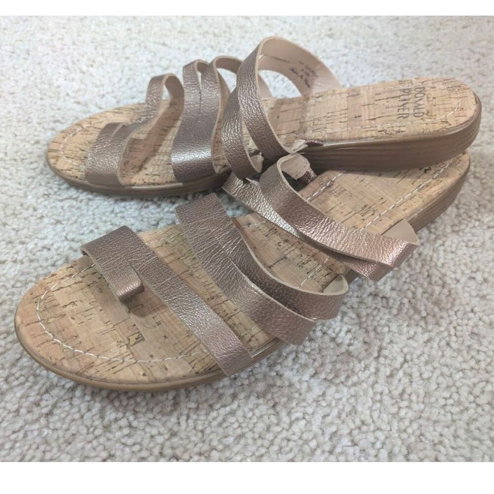 Donald J Pliner Tan Strappy Metallic Leather Cork Sandals Sz 9.5
